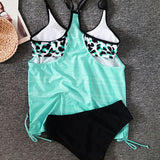 Augustus - Solid Color Tankini with Leopard Print