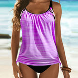 Augustus - Solid Color Tankini with Leopard Print