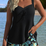 Marina - Striped Tankini with Beach Shorts Two-Piece Set