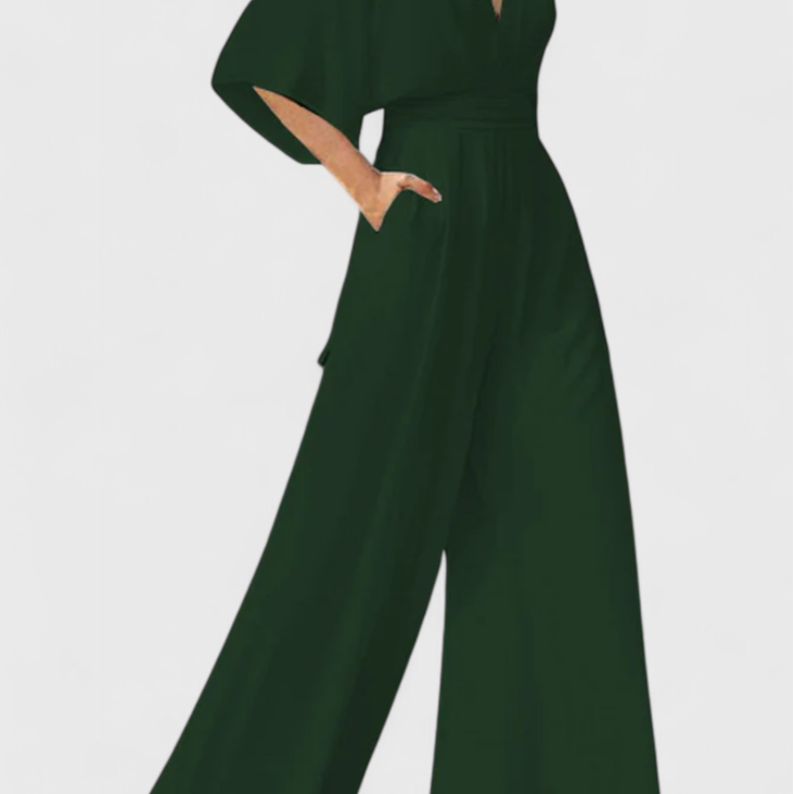 Elegant Long Jumpsuit with Wide Legs and V-Neck