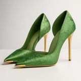 Green Éclat™ – Satin Heels with Golden Tip