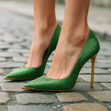 Green Éclat™ – Satin Heels with Golden Tip