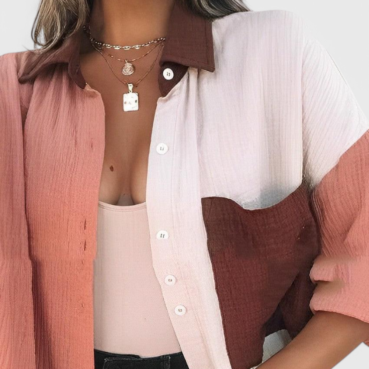 Juniper Button-Up Color Block Blouse