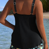Marina - Striped Tankini with Beach Shorts Two-Piece Set