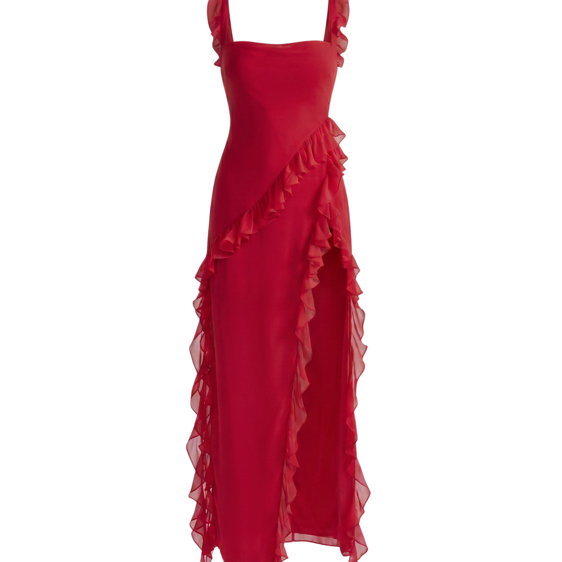 Maxi Dress with Slit and Ruffles
