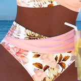 Bikini with contrasting floral print and cutout
