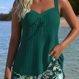 Marina - Striped Tankini with Beach Shorts Two-Piece Set