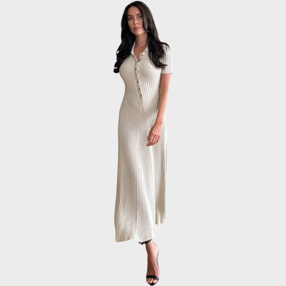 Lídia – Knit Dress with V-Neck and Buttons