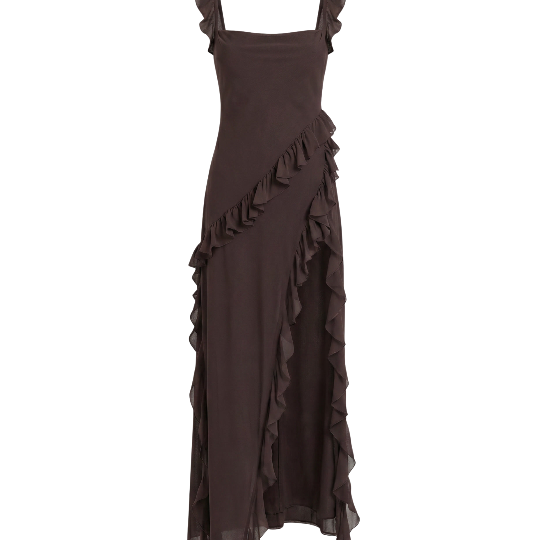 Maxi Dress with Slit and Ruffles