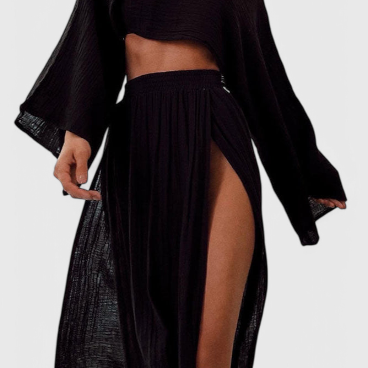 Martha Two-Piece Set with High-Slit Skirt