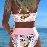 Bikini with contrasting floral print and cutout