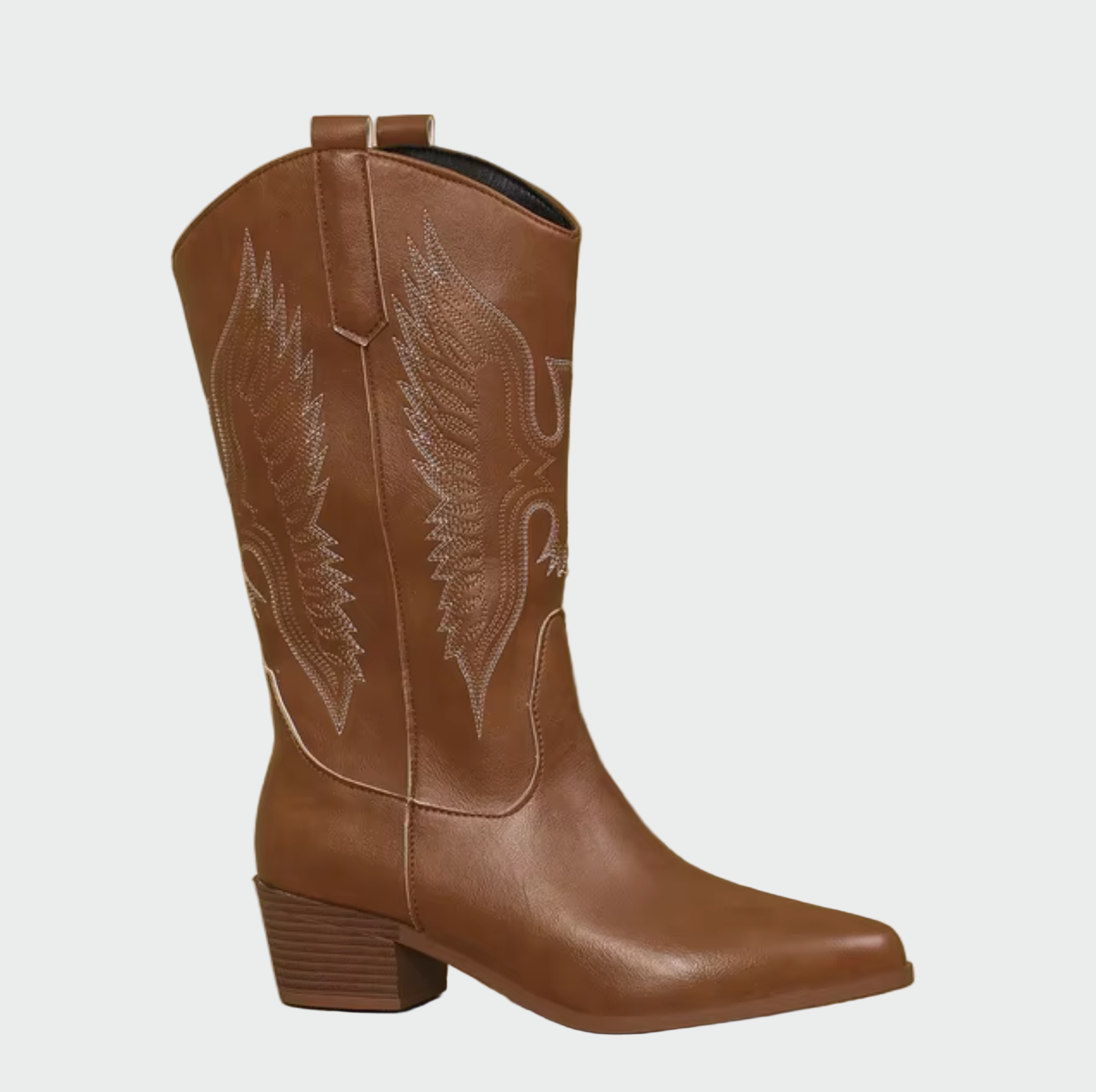 Isabella - Black Leather Cowboy Boots with Feather Details