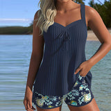 Marina - Striped Tankini with Beach Shorts Two-Piece Set