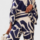 Sybella Two-Piece Set with Off-Shoulder Top and Wide-Leg Printed Pants