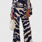 Sybella Two-Piece Set with Off-Shoulder Top and Wide-Leg Printed Pants