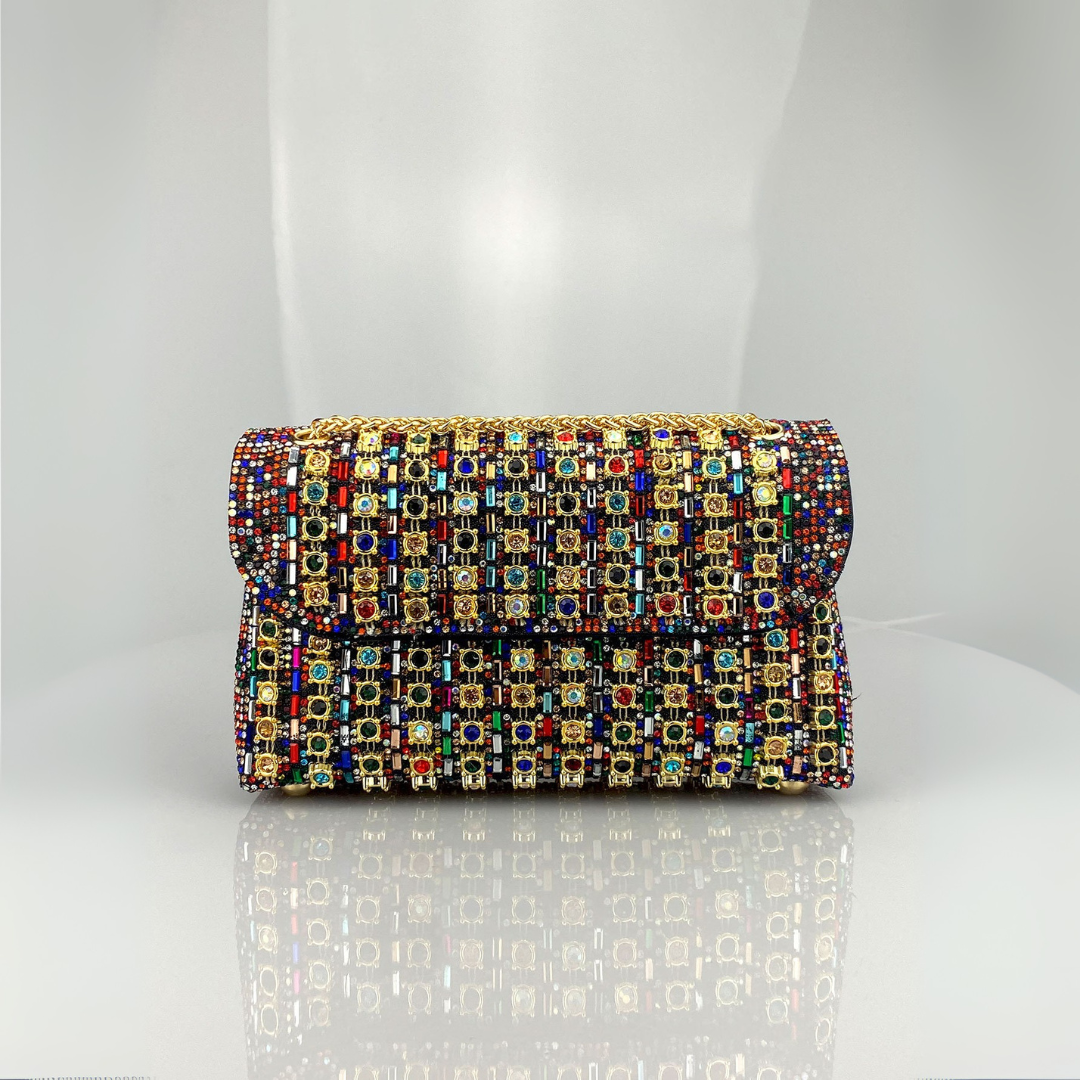 Alba | Chic Shoulder Bag with Chain and Colorful Diamonds