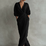 Maxi Linen Dress with V-Neck