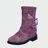 Victoria - Blue Suede Ankle Boots with Knitted Detail