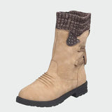 Victoria - Blue Suede Ankle Boots with Knitted Detail