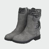 Victoria - Blue Suede Ankle Boots with Knitted Detail