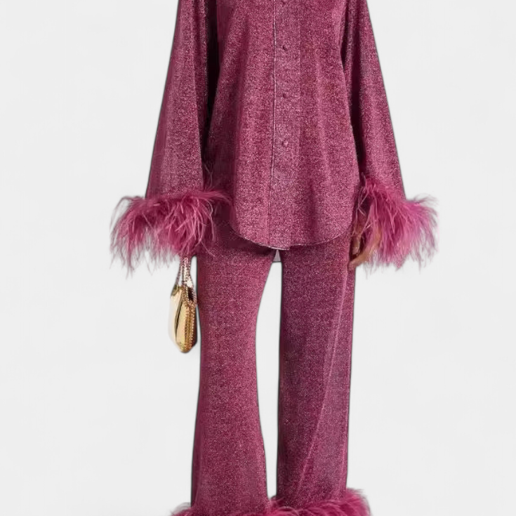 Polina – Two-Piece Set with Feather Collar