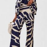 Sybella Two-Piece Set with Off-Shoulder Top and Wide-Leg Printed Pants