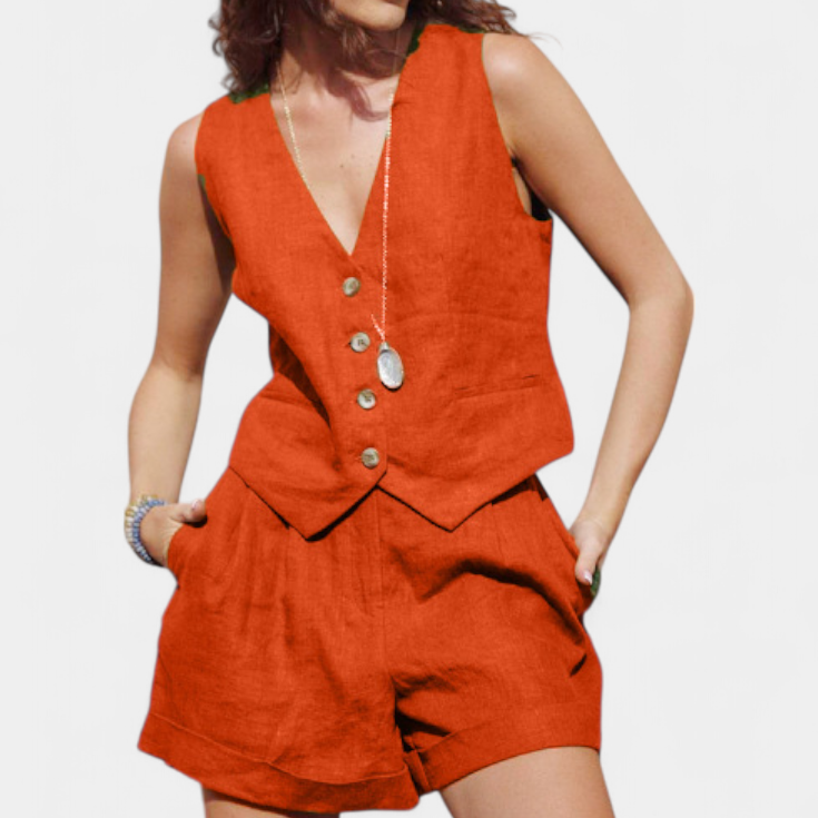 Jennifer Linen Cotton Vest and Shorts Set