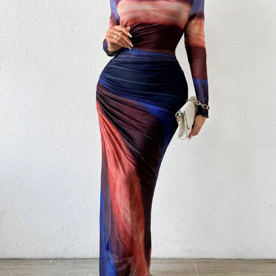 Natalia | Comfortable Printed Long Sleeve Maxi Bodycon Dress