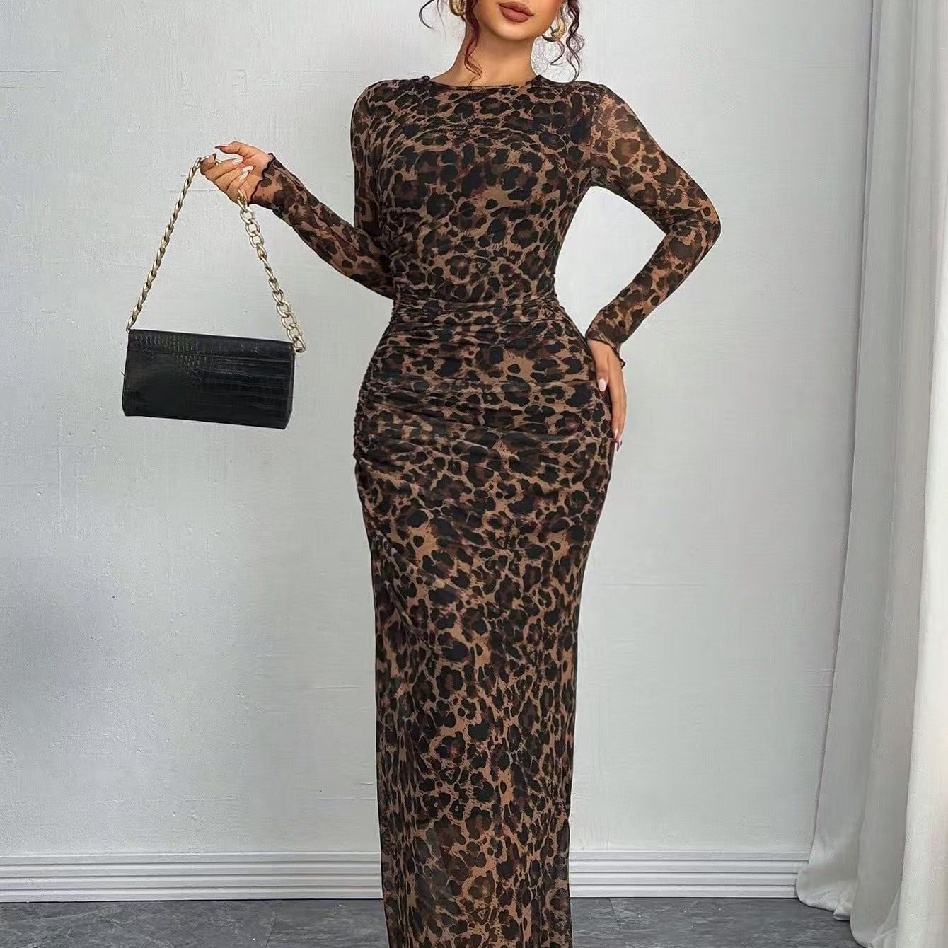 Natalia | Comfortable Printed Long Sleeve Maxi Bodycon Dress