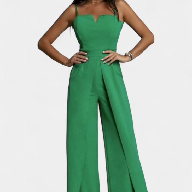 Prescillia Jumpsuit with Spaghetti Straps and Side Slit