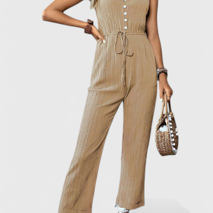 Marisela Textured Jumpsuit with V-Neck