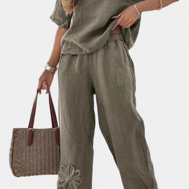 Natalia Relaxed Embroidered Linen Set with Loose Silhouette