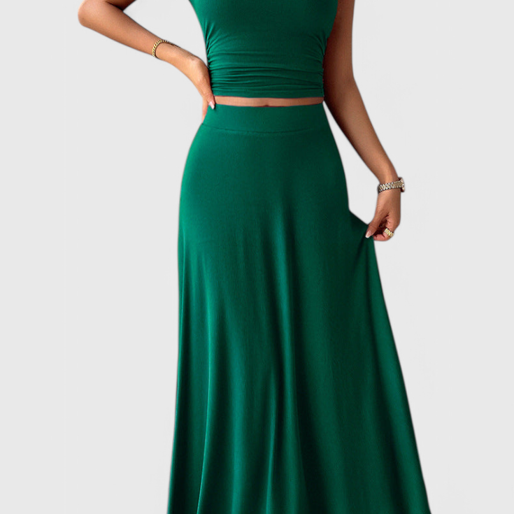 Anastasia Ruffled Crop Top & Matching Flowy Skirt