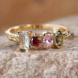 Retro Ring with Multicolored Crystals and Gold