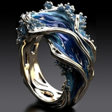 Retro Silver and Gold Ring "Wavy Ocean"