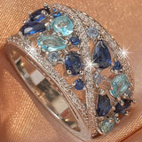 Retro ring with blue zirconia