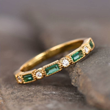Retro green ring with zirconia inlays and gold