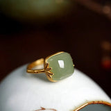 Adjustable Retro Gold Ring with Green Jade