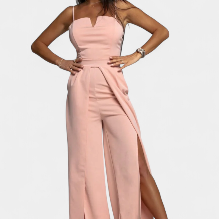 Prescillia Jumpsuit with Spaghetti Straps and Side Slit