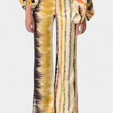 Sybella Two-Piece Set with Off-the-Shoulder Top and Wide-Leg Printed Pants