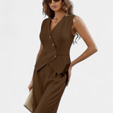 Heskia Sleeveless Vest and Wide-Leg Pants Set
