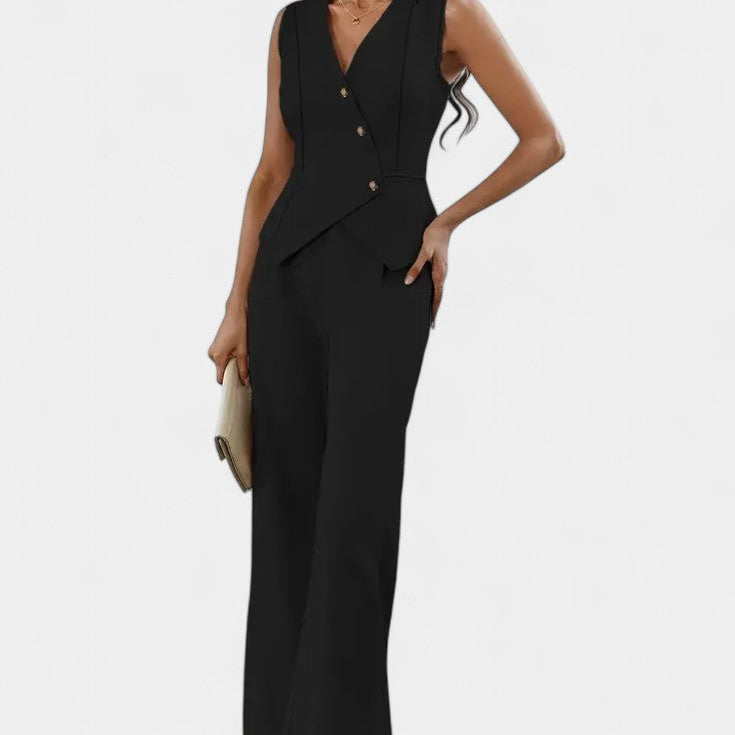 Heskia Sleeveless Vest and Wide-Leg Pants Set