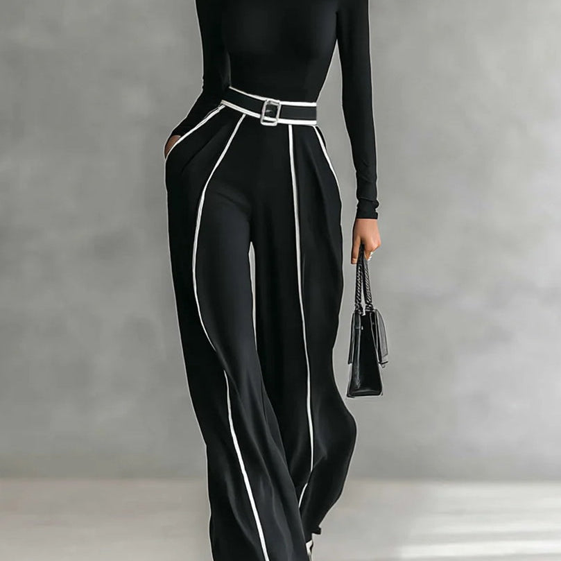 Emma – Elegant two-piece set with high collar and wide-leg pants