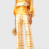 Sybella Two-Piece Set with Off-Shoulder Design and Wide-Leg Printed Pants