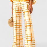 Sybella Two-Piece Set with Off-Shoulder Design and Wide-Leg Printed Pants