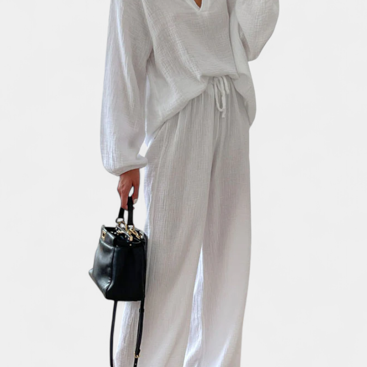 Aya Two-Piece Cotton Set with V-Neck