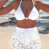 Martina - Elegant Lace Bikini Set in a Solid Color