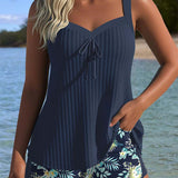 Marina - Striped Tankini with Beach Shorts Two-Piece Set