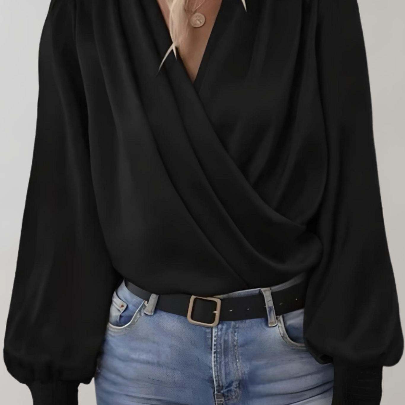 Quinn Elegant Long Sleeve Blouse with V-Neck