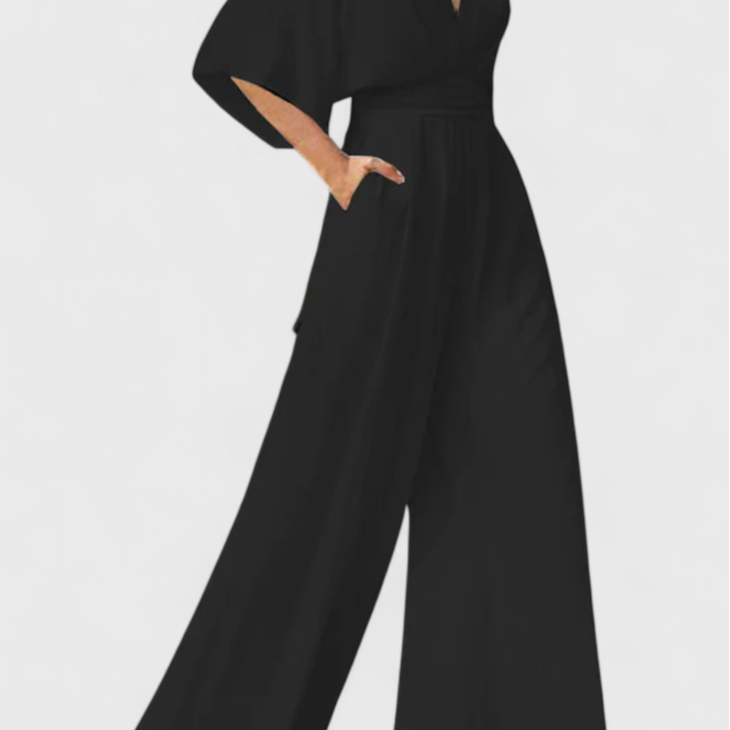 Elegant Long Jumpsuit with Wide Legs and V-Neck